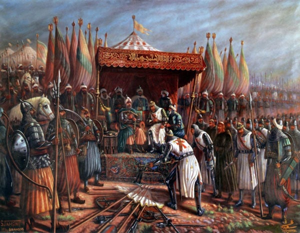 Saladin and Guy of Lusignan after Battle of Hattin